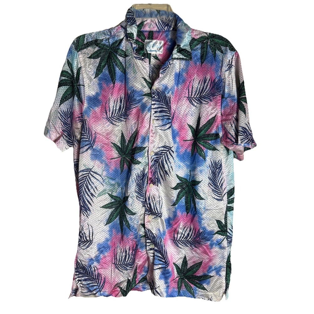 Fresh Prints Of Bel Air Shirt Men's Mesh Large Tropical 420 Stoner Button Up